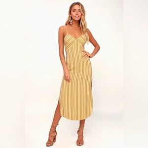 Amuse Society White Sands Yellow Striped Tie-Back Midi Dress